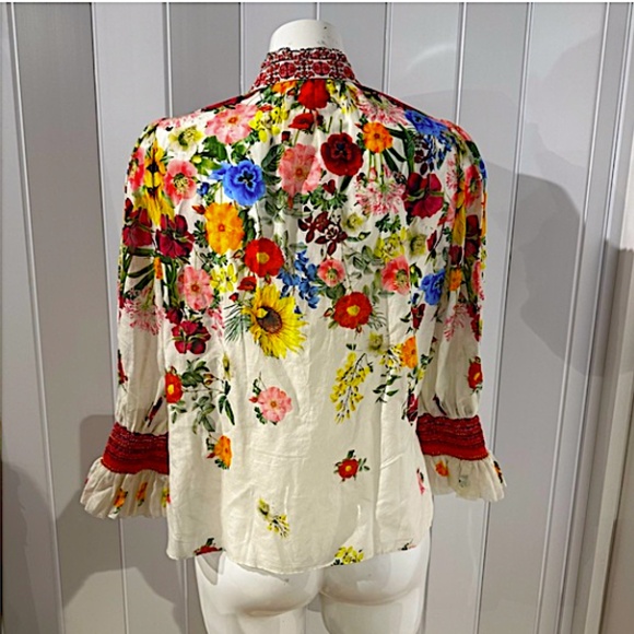 ALICE + OLIVIA Ilan Smocked Floral Blouse - Picture 6 of 14